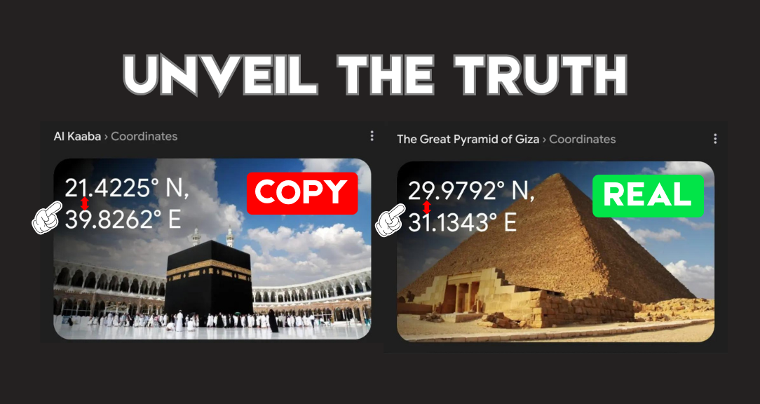 Side-by-side coordinates of the Kaaba and the Great Pyramid of Giza
